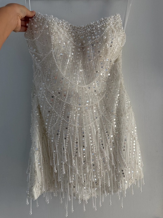 Dresses & Skirts - Strapless Beaded Ivory Mini Dress